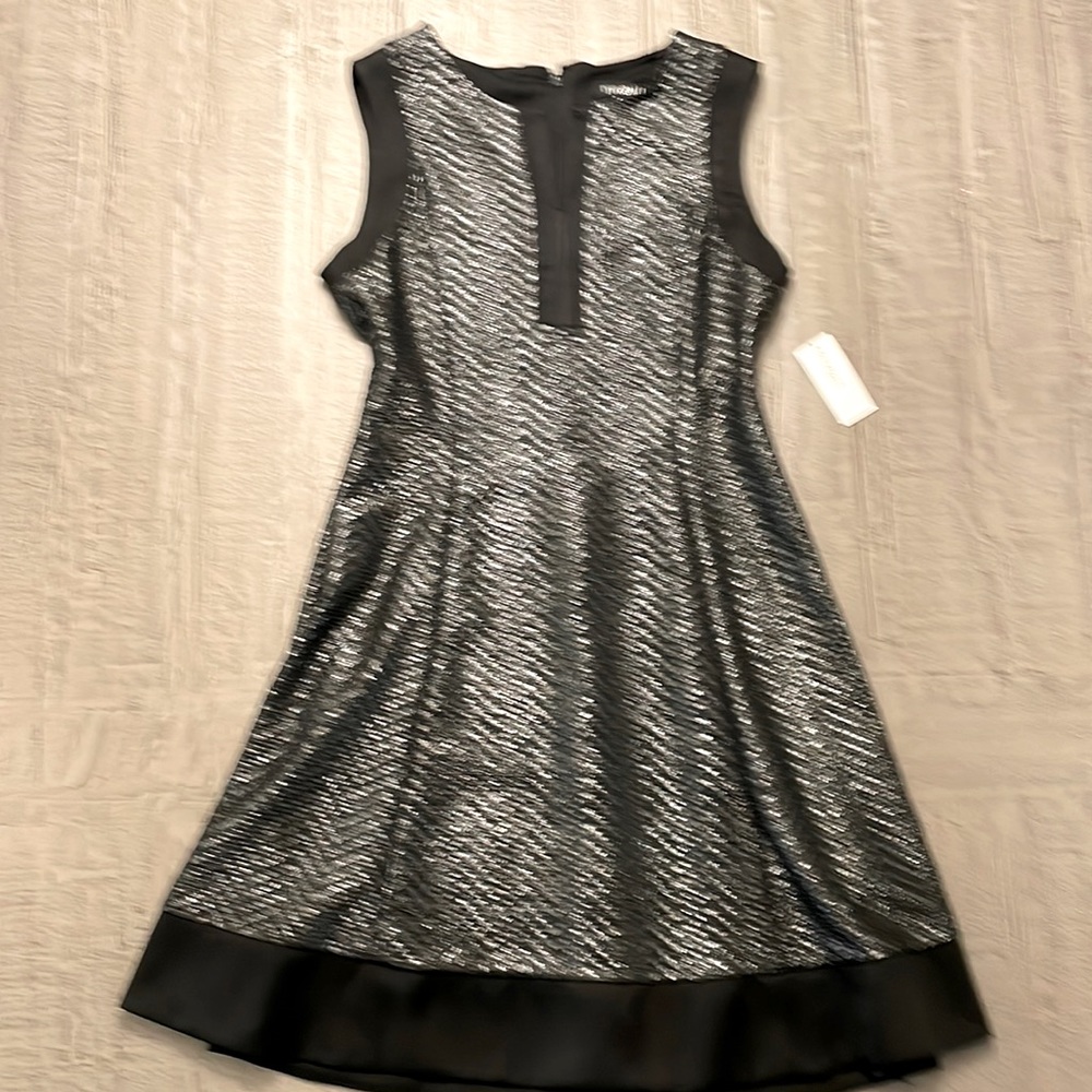 ROZ & Ali NWT Black/ Silver Metallic V-Neck Size 4 Petite Dress